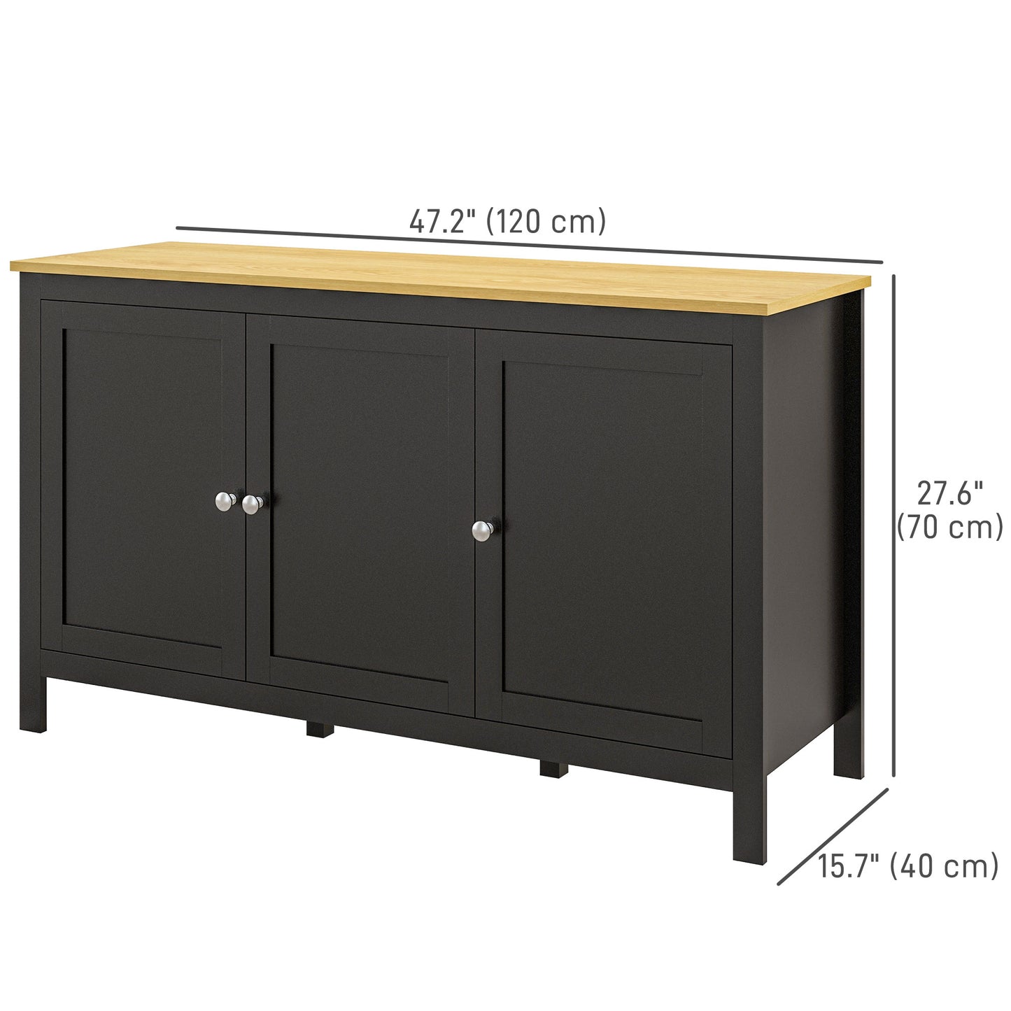 Sideboard, Buffet Cabinet with Doors and Adjustable Shelves for Living Room, Entryway, Black and Natural