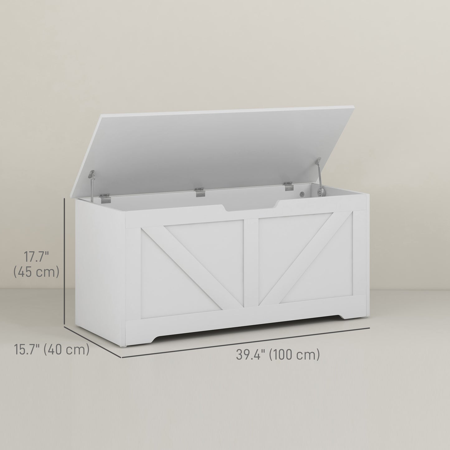 39.4 Inches Storage Chest, Storage Trunk with 2 Safety Hinges for Living Room, White Wood Grain