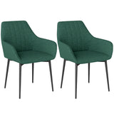 Dining Chairs Set of 2, Upholstered Linen Fabric Accent Chairs with Metal Legs, Dark Green