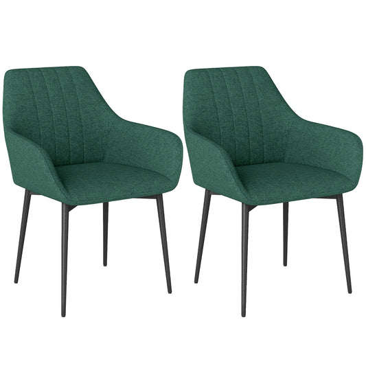 Dining Chairs Set of 2, Upholstered Linen Fabric Accent Chairs with Metal Legs, Dark Green