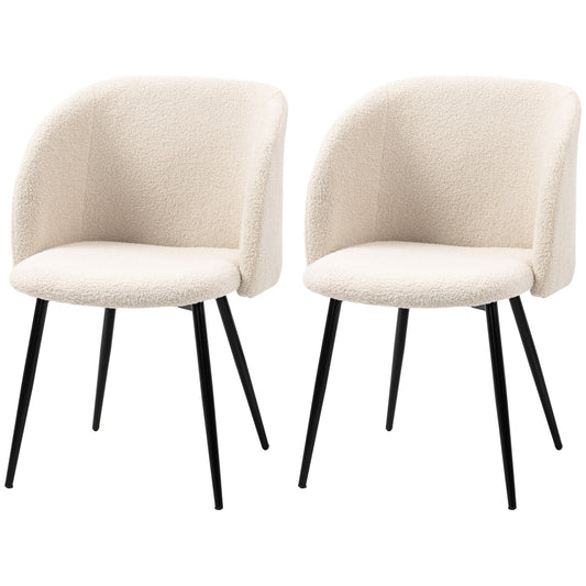 Dining Chairs Set of 2, Sherpa Fleece Upholstered Kitchen Chairs with Backrest and Steel Legs, Cream White