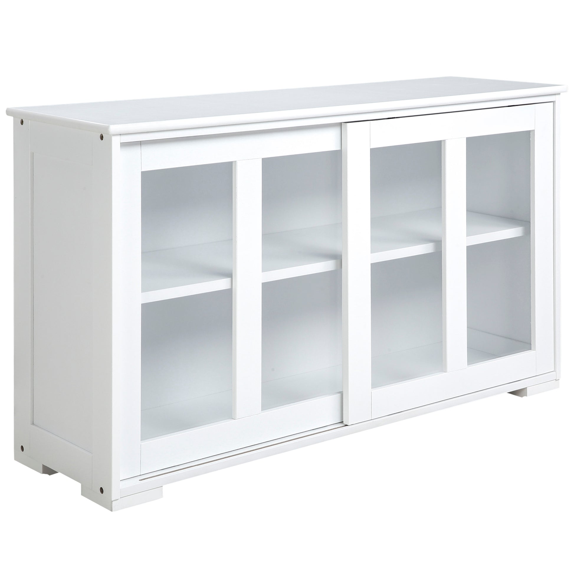 Modern Kitchen Sideboard, Stackable Storage Cabinet, Sliding Glass Door Console, Cupboard Serving Buffet for Kitchen & Dining Room, White