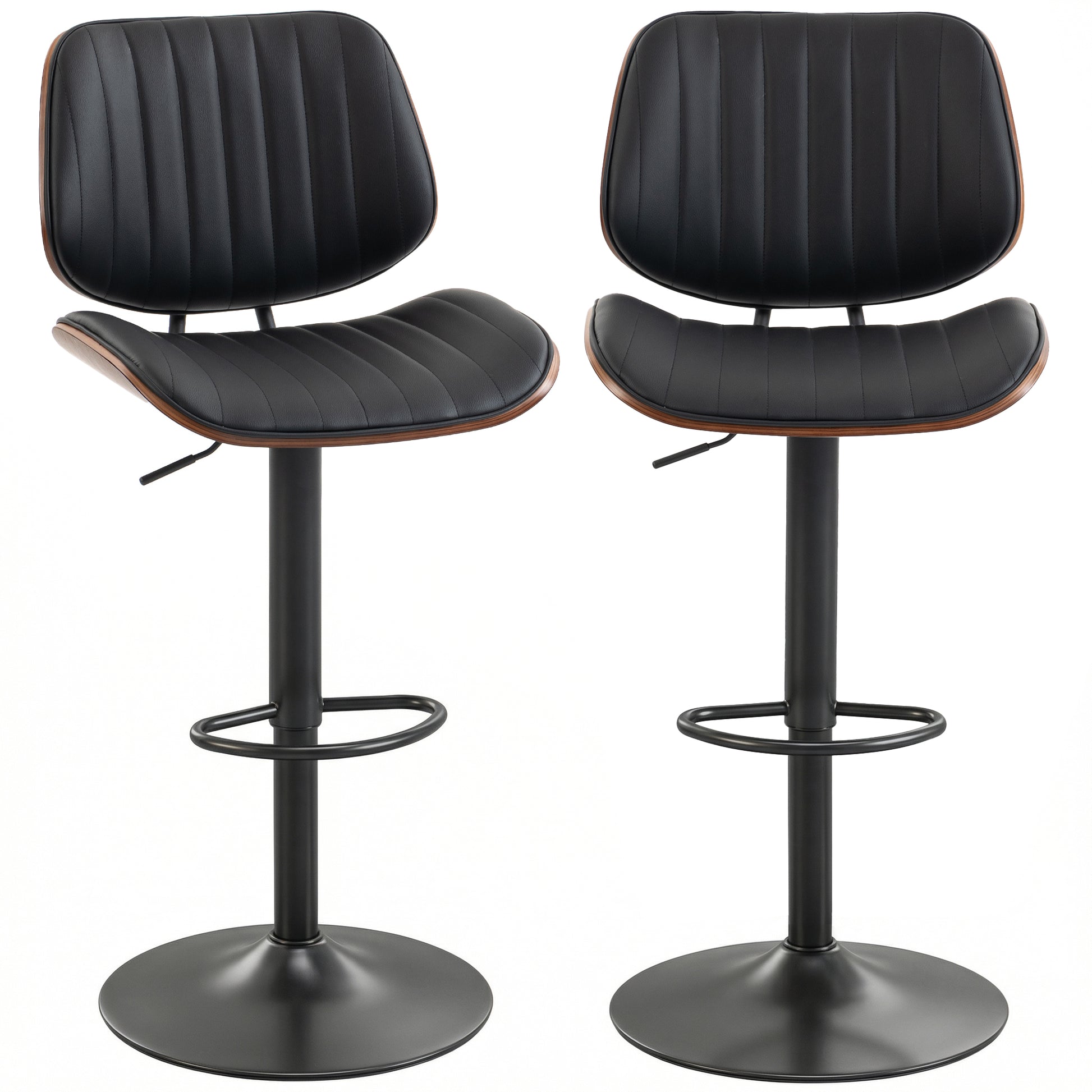 Bar Stools Set of 2, Swivel Counter Height Barstools with Back, Adjustable Height, Black
