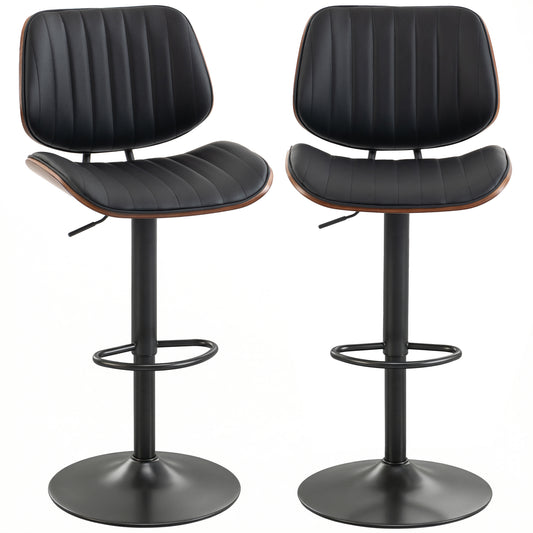 Bar Stools Set of 2, Swivel Counter Height Barstools with Back, Adjustable Height, Black