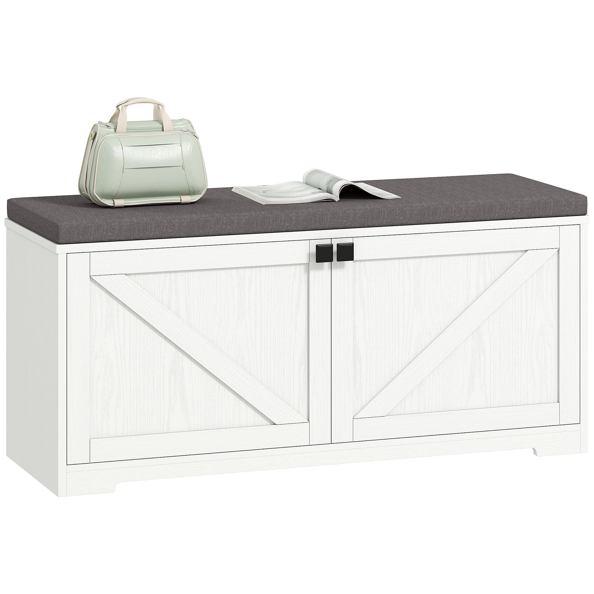 Shoe Storage Bench with Padded Seat, Entryway Bench Holds up to 352 lb, Shoe Organizer, 8 Pairs, White Wood Grain