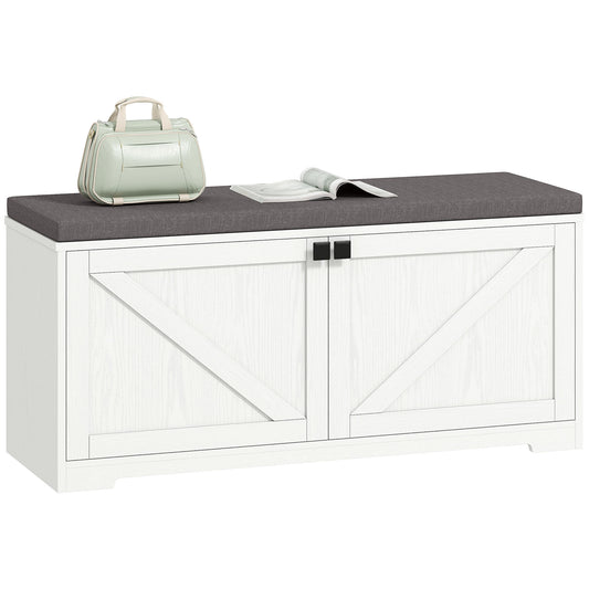 Shoe Storage Bench with Padded Seat, Entryway Bench Holds up to 352 lb, Shoe Organizer, 8 Pairs, White Wood Grain