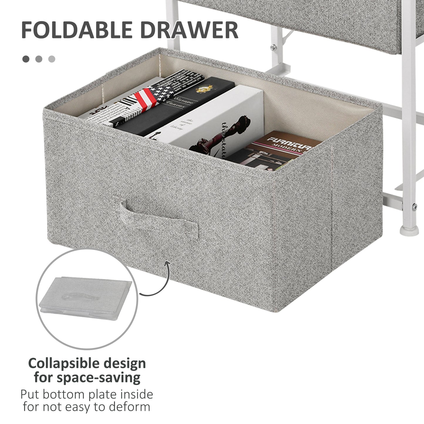 Linen Drawer Cabinet Organizer Storage Dresser Tower with 4 Removable Drawer Metal Frame Adjustable Feet for Living Room, Kitchen, Bathroom, White