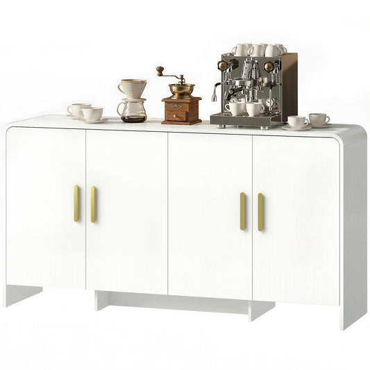 60" Sideboard Buffet Cabinet with Soft Close Doors, TV Stand for TVs up to 72 Inch, White Wood Grain