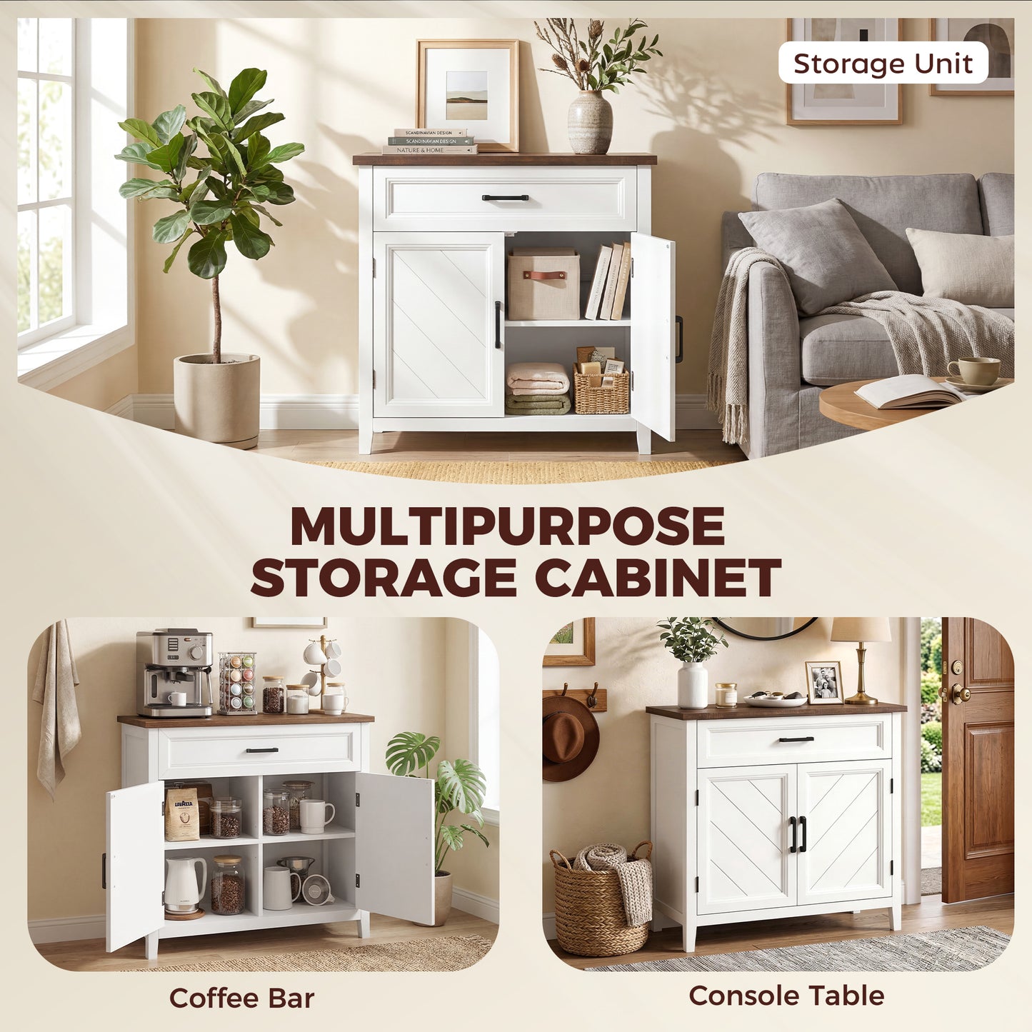 Modern Farmhouse Sideboard Buffet Cabinet with Adjustable Shelf, Storage & 2 Doors