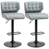 Swivel PU Leather Barstools Set of 2 Adjustable Bar Stools with Footrest Back for Kitchen Counter Dining Room Grey