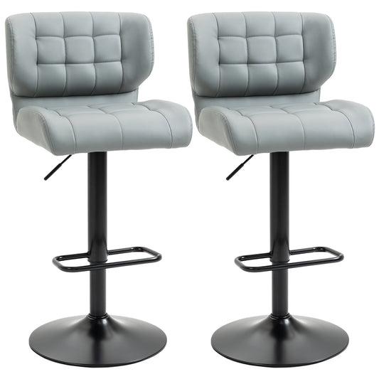 Swivel PU Leather Barstools Set of 2 Adjustable Bar Stools with Footrest Back for Kitchen Counter Dining Room Grey