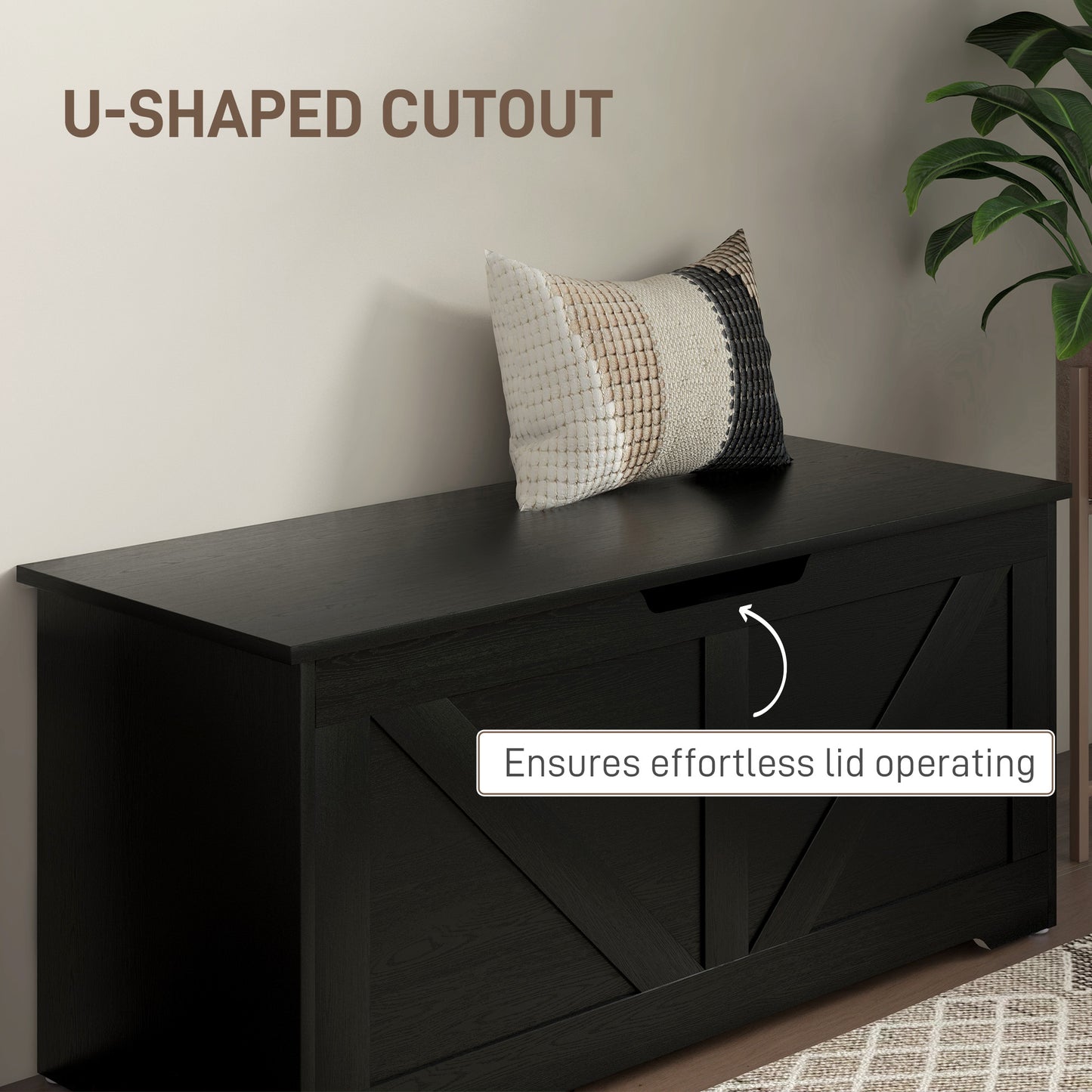 39.4 Inches Storage Chest, Storage Trunk with 2 Safety Hinges for Living Room, Black Wood Grain