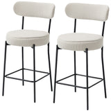 Set of 2 Barstools, Upholstered Corduroy Bar Stools with Backrest, Footrest for Kitchen Island, Dining Room, Cream White