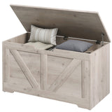 31.5 Inches Storage Chest, Storage Trunk with 2 Safety Hinges for Living Room, Grey Wood Grain