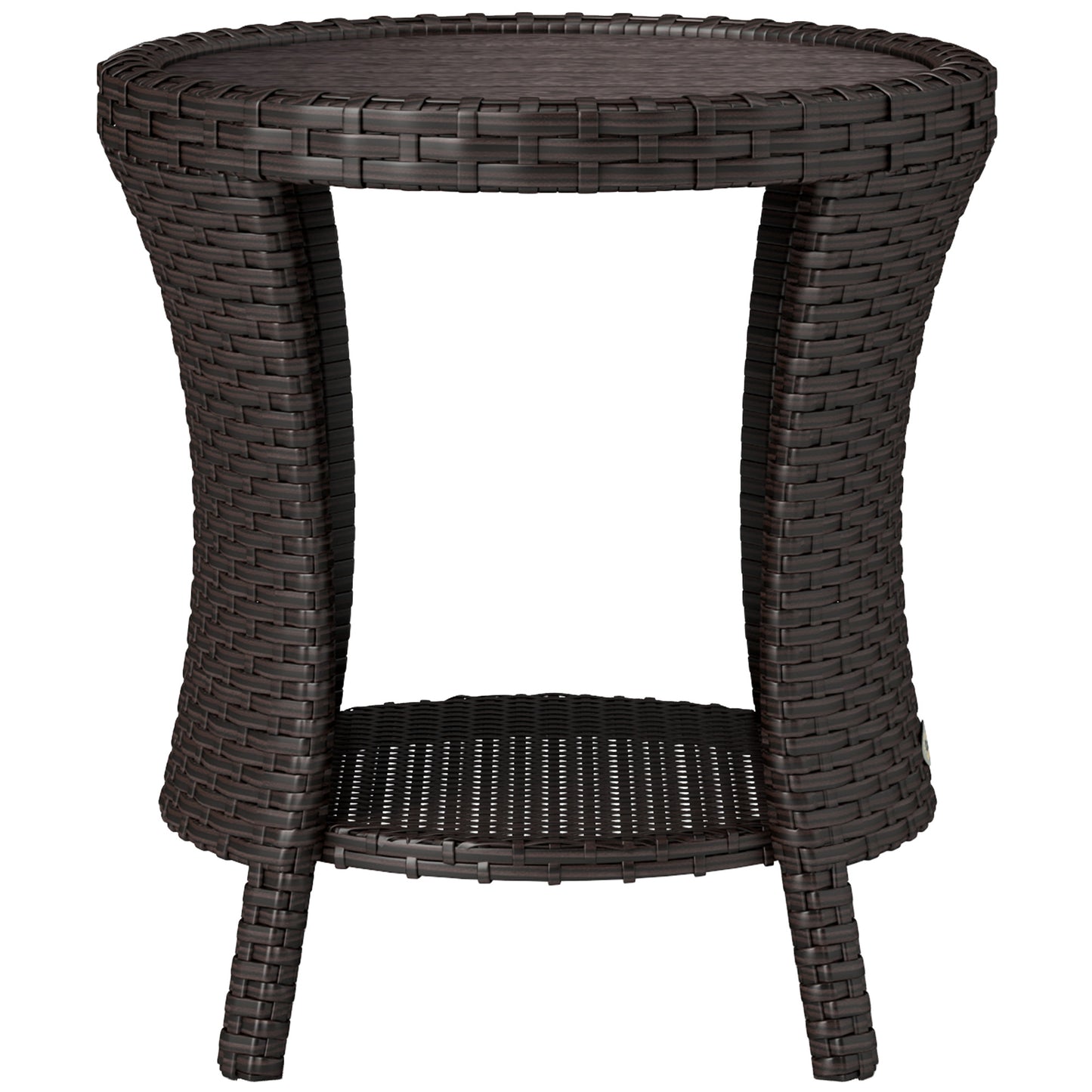 18" Wicker Outdoor Coffee Table, PE Rattan Patio Side Table with 2-Tier Storage, Composite Wood Top, Brown