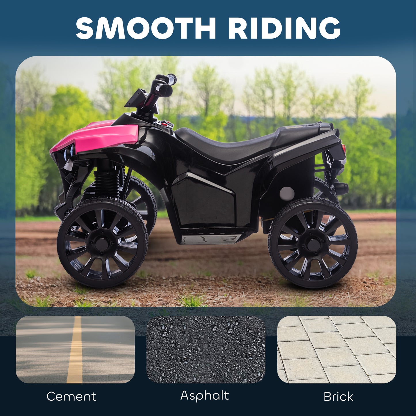 Qaba 6V Kids ATV, 4 Wheeler Electric Ride on Car with Music and LED Headlights, for Ages 37-72 Months Boys and Girls, Pink