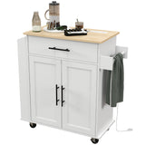 Rolling Island with Wheels for Kitchen, Kitchen Island on Rollers with Power Outlets, Drawer and Doors