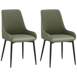 Upholstered Kitchen Chairs, Modern Dining Chairs Set of 2 with Diamond Tufting and Steel Legs for Dining Room, Green