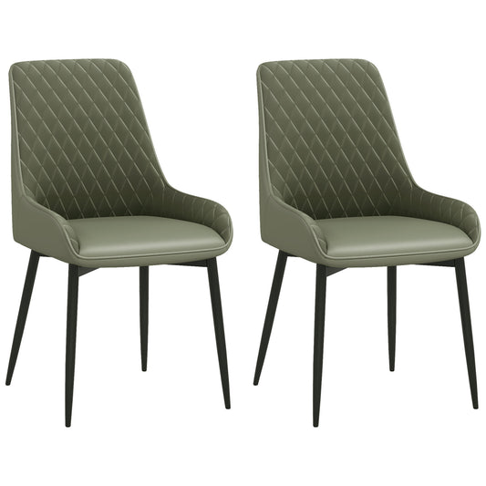 Upholstered Kitchen Chairs, Modern Dining Chairs Set of 2 with Diamond Tufting and Steel Legs for Dining Room, Green