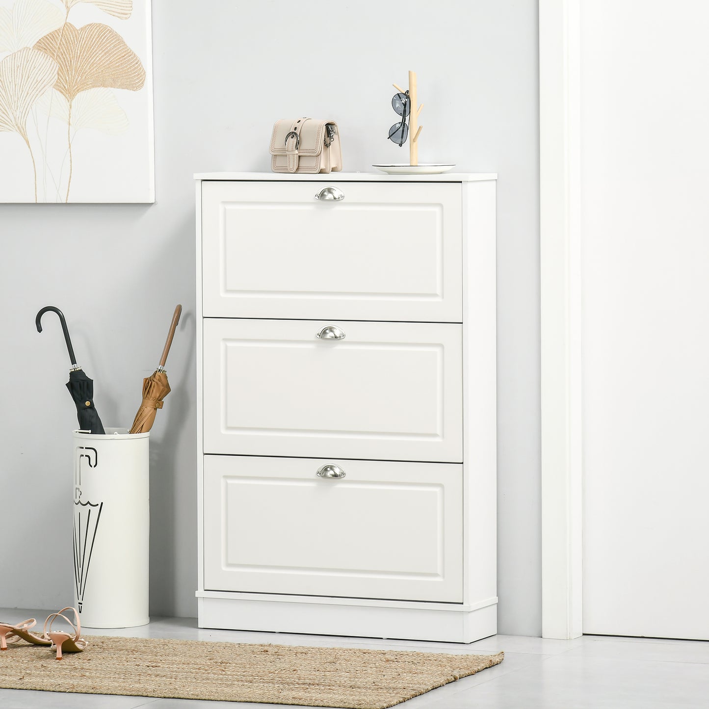 Shoe Cabinet with 3 Flip Drawers, Narrow Shoe Storage Cabinet, Holds 12 Pairs for Entryway, Hallway, White