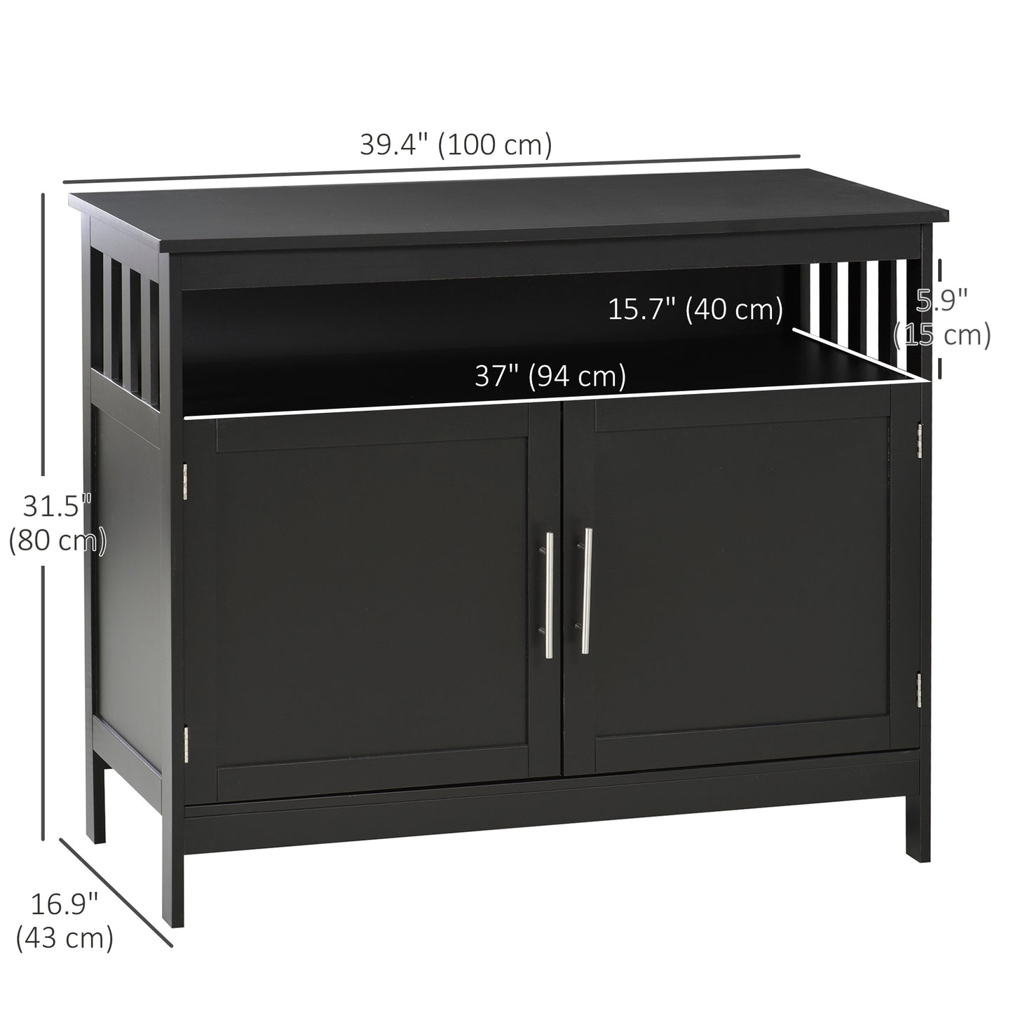 Kitchen Sideboard, Buffet Cabinet, Wooden Storage Console Table with 2-Level Cabinet and Open Shelf, Black
