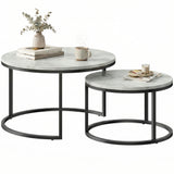 Modern Coffee Table Set of 2, Nesting Side Tables w/ Metal Base for Living Room Bedroom Office Marble Grey