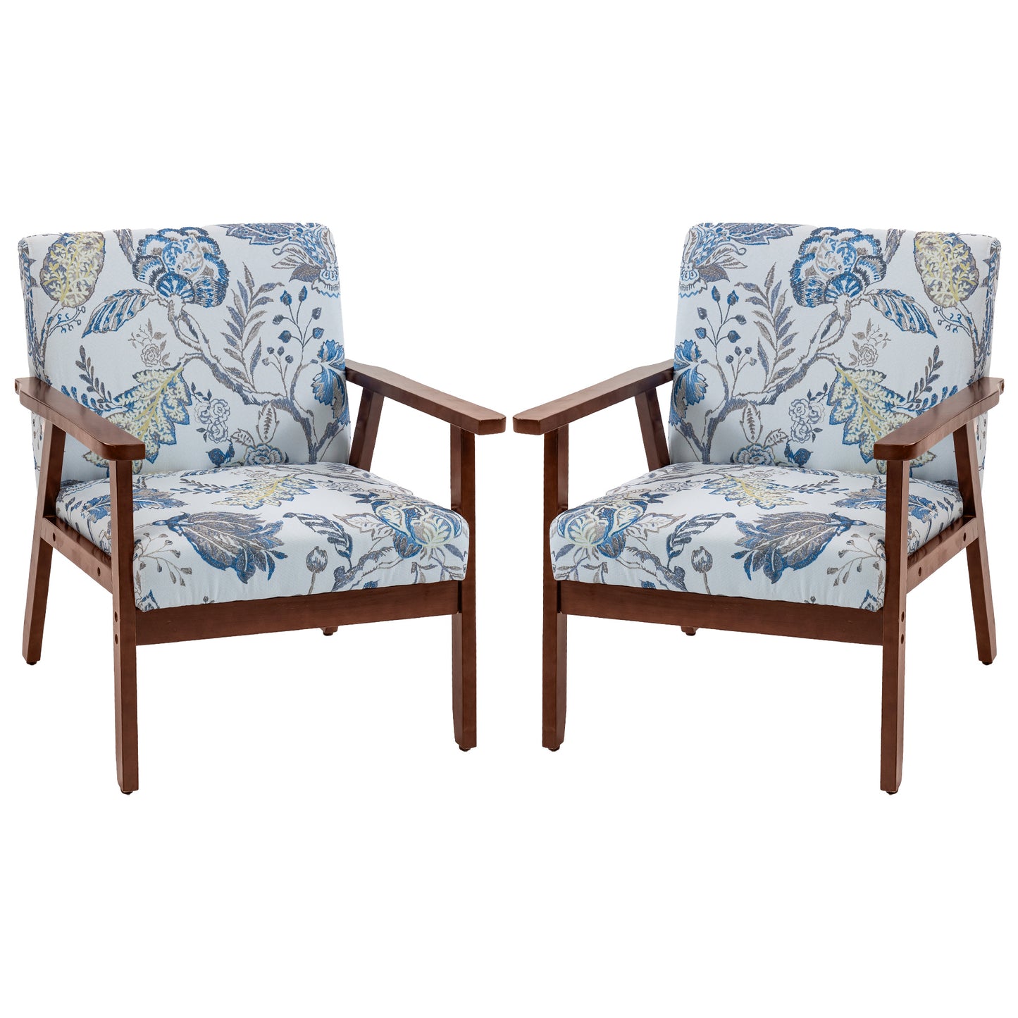 2 PCS Modern Accent Chairs with Cushioned Seat, Upholstered Linen-Feel Armchair for Bedroom, Living Room, Multicolored