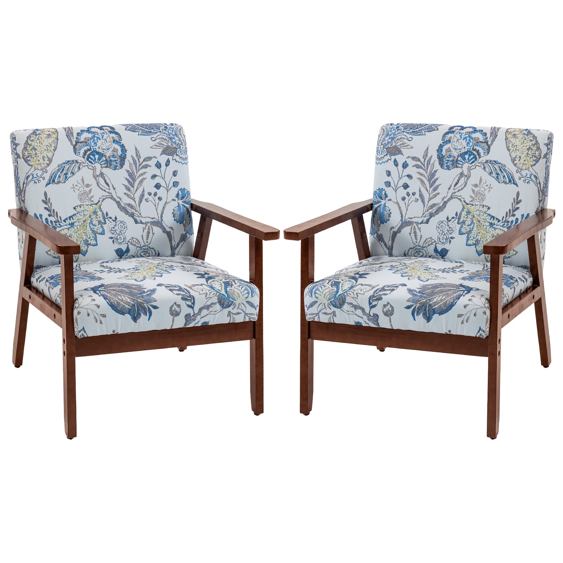 2 PCS Modern Accent Chairs with Cushioned Seat, Upholstered Linen-Feel Armchair for Bedroom, Living Room, Multicolored