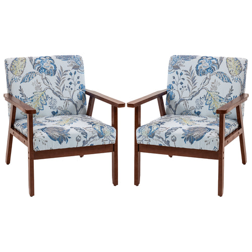 2 PCS Modern Accent Chairs with Cushioned Seat, Upholstered Linen-Feel Armchair for Bedroom, Living Room, Multicolored
