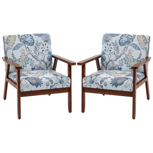 2 PCS Modern Accent Chairs with Cushioned Seat, Upholstered Linen-Feel Armchair for Bedroom, Living Room, Multicolored