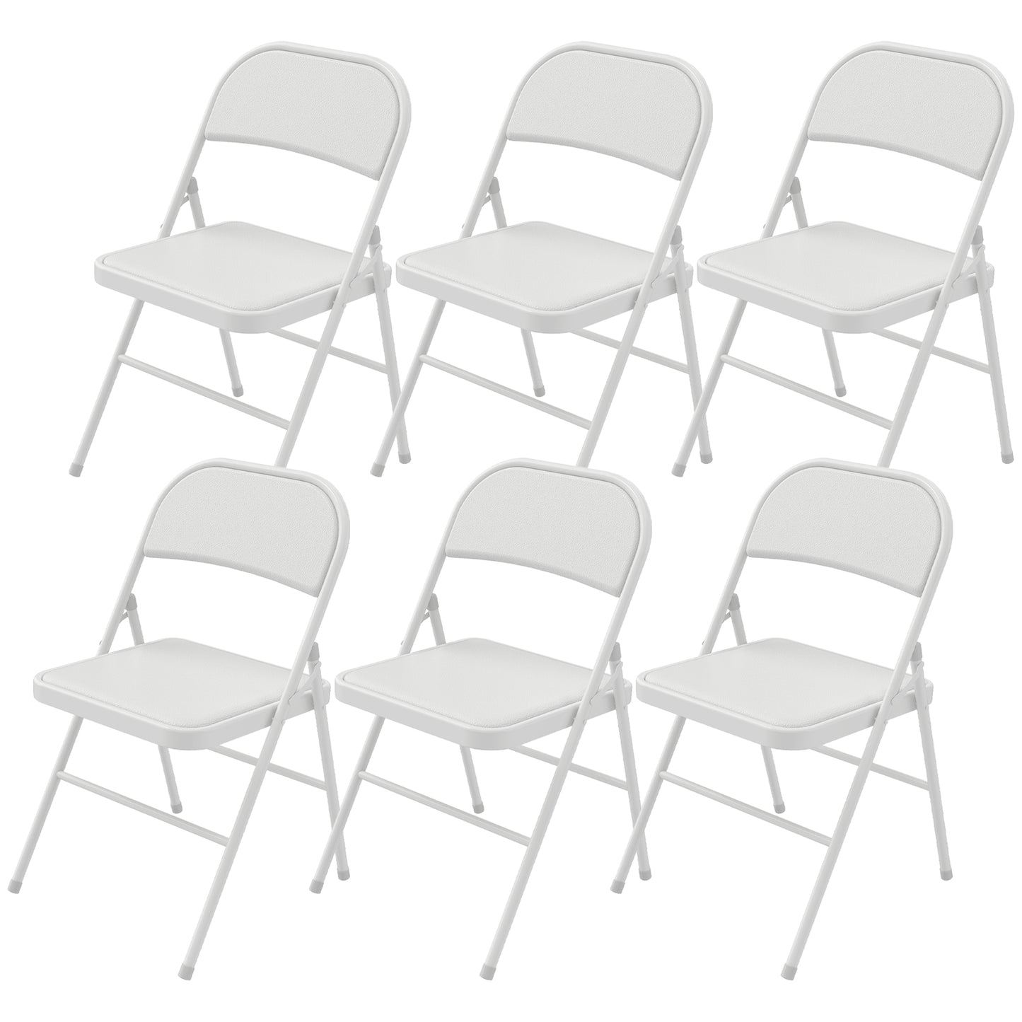 Set of 6 Metal Foldable Chairs, PU Leather Padded Folding Chairs with Cushion Seat and Open Back for Indoor, White