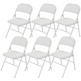 Set of 6 Metal Foldable Chairs, PU Leather Padded Folding Chairs with Cushion Seat and Open Back for Indoor, White
