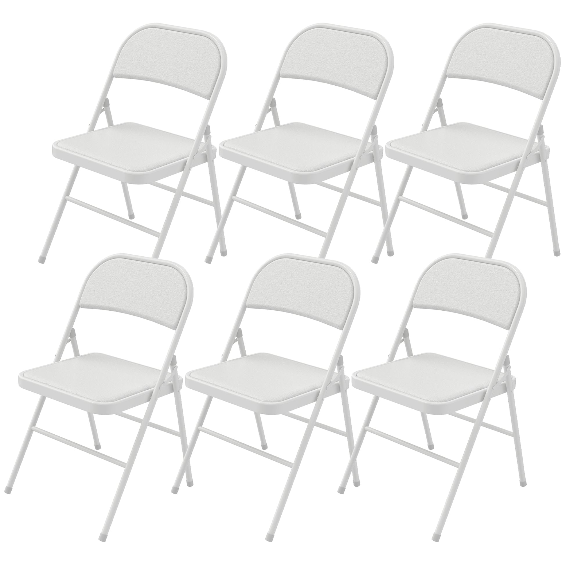 Set of 6 Metal Foldable Chairs, PU Leather Padded Folding Chairs with Cushion Seat and Open Back for Indoor, White