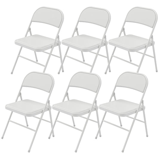 Set of 6 Metal Foldable Chairs, PU Leather Padded Folding Chairs with Cushion Seat and Open Back for Indoor, White