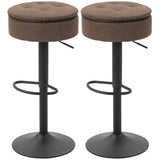 Set of 2 Barstools with Storage, Swivel Bar Stools with PU Leather Upholstered, Footrest, Steel Base, Brown