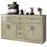 Sideboard Buffet Cabinet, 55" Farmhouse Kitchen Cabinet with 4 Barn Doors, 6 Drawers and 2 Adjustable Shelves, Grey