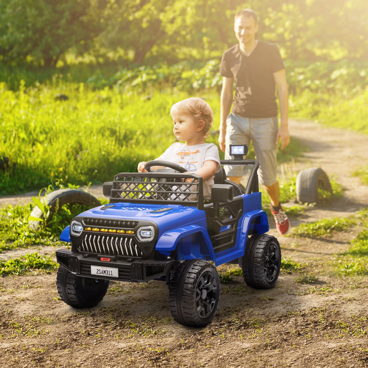 Qaba 12V Ride on Truck, Electric Car for Kids with Remote Control, Suspension, 3 Speeds, USB Music Headlights, Dark Blue