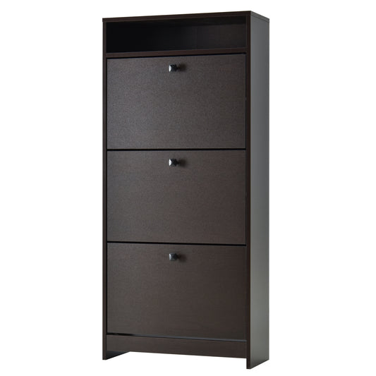 Slim Shoe Storage with 3 Flip Drawers and Adjustable Shelves Shoe Cabinet Organizer for 9 Pair, Coffee