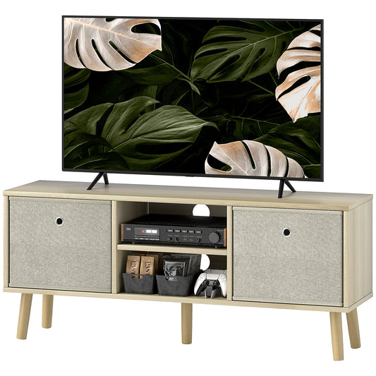 Modern TV Stand Cabinet with Foldable Drawers and Shelves for Living Room, Bedroom, Natural