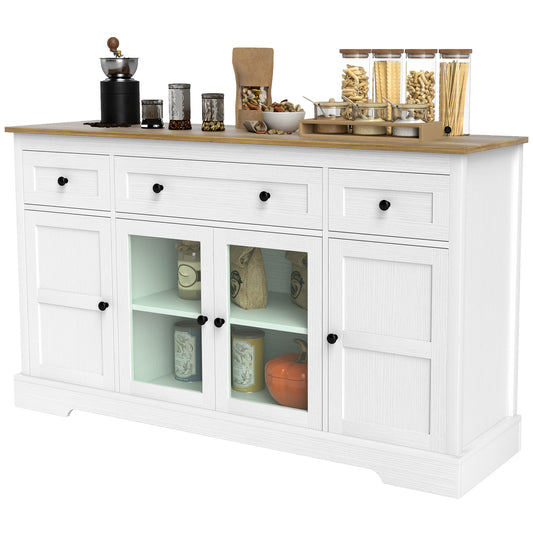 Sideboard Buffet Cabinet with Storage, Coffee Bar Cabinet with Glass Doors and Adjustable Shelves, Distressed White