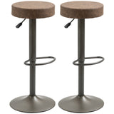 Modern Adjustable Bar Stools Set of 2, Swivel Barstool with Footrest, PU Leather Round Top for Kitchen, Brown