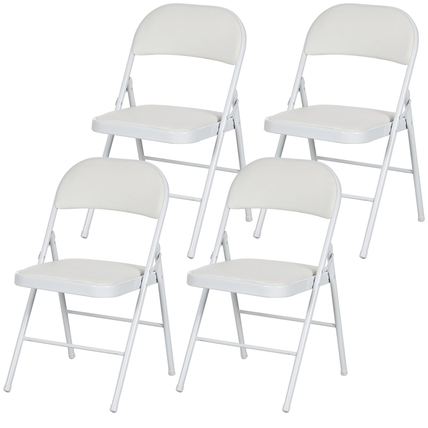 Set of 4 Metal Foldable Chairs, PU Leather Padded Folding Chairs with Cushion Seat and Open Back for Indoor, White