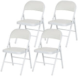 Set of 4 Metal Foldable Chairs, PU Leather Padded Folding Chairs with Cushion Seat and Open Back for Indoor, White