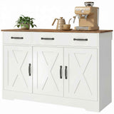 Sideboard Buffet Cabinet, 43" Farmhouse Kitchen Cabinet with 3 Barn Doors, 2 Drawers, 2 Adjustable Shelves, White