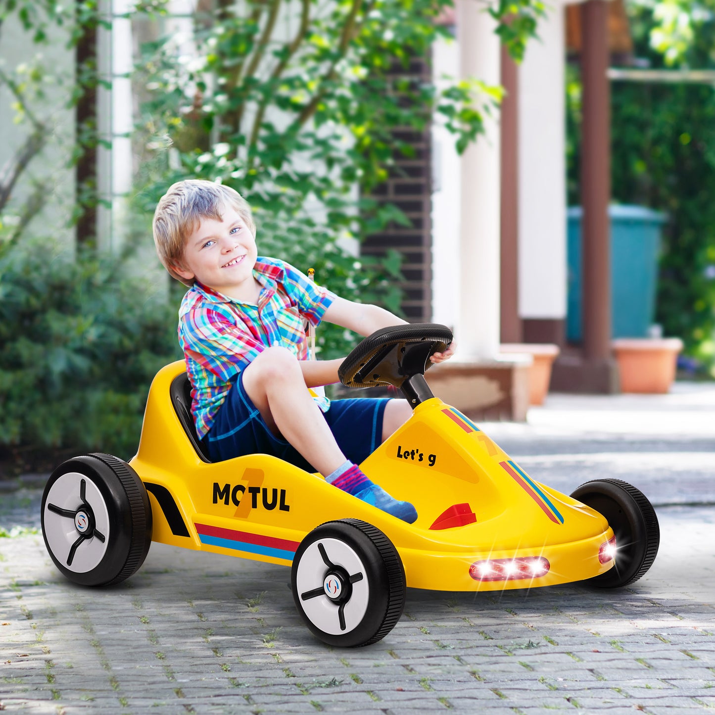Qaba 6V Electric Go Kart for Aged 3-5 Kids with Music, Light, Horn, Yellow