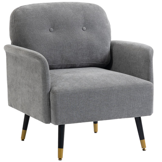 Accent Chair Modern Tufted with Metal Legs Upholstered Reading Armchair for Living Room Grey