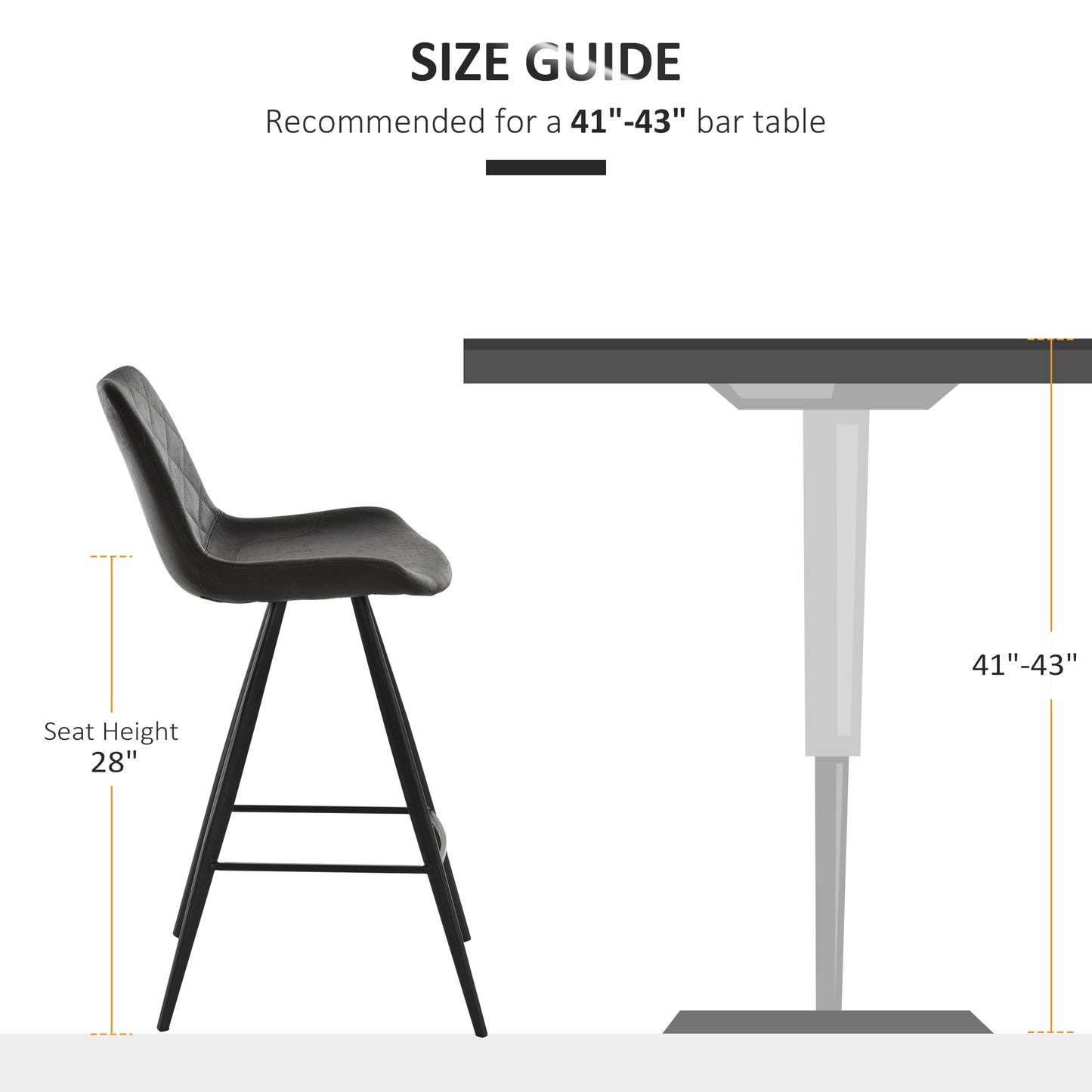 Set of 2 Microfiber Cloth Bar Stools, Multi-functional Kitchen Stools, Bar Chair with Metal Leg Padded Cushion Seat for Dining, Black