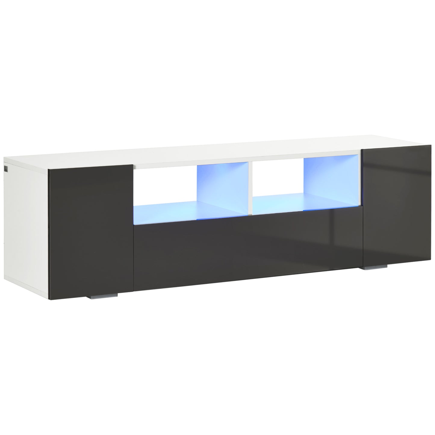 TV Stand for TVs up to 60", TV Unit with LED Lights, Storage Shelves and Cupboards, 53.9" x 13.8" x 16.5", Grey