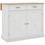 Rolling Kitchen Island with Drop Leaf Wood Breakfast Bar, Farmhouse Kitchen Cart with 2 Drawers, Adjustable Shelves for Dining Room, White