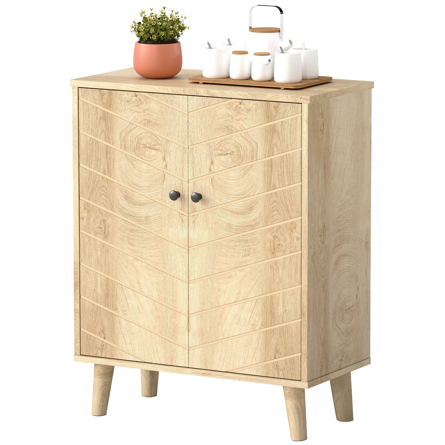 Storage Cabinet with Doors, Cupboard Organization with Shelf and Wood Legs, Storage Solution for Living Room, Bathroom
